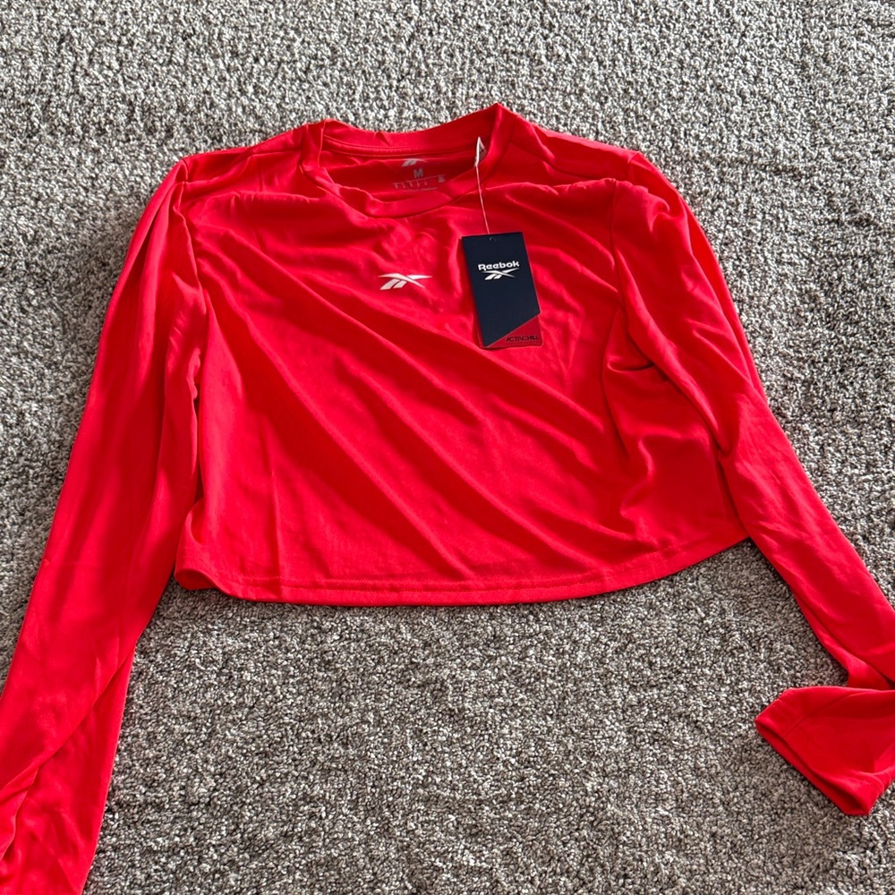 Reebok Women’s Red Long Sleeve Crop Top with Logo